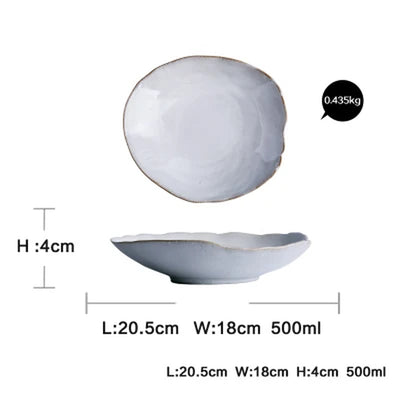 Quality Tableware Nordic Household Ceramics Irregular Shape Rice Salad Bowls Flat Dishes Shallow Desserts Dishes Plate