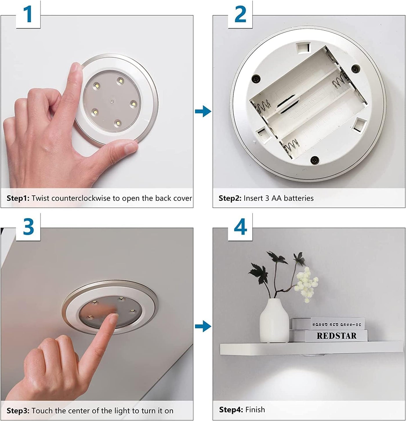 WELLAND White Floating Shelf with Touch-Sensing Battery Powered LED Light,Wall Mounted Display Shelves for Entrance, Living Room, Bedroom, Kitchen and Bathroom (48-INCH, White)