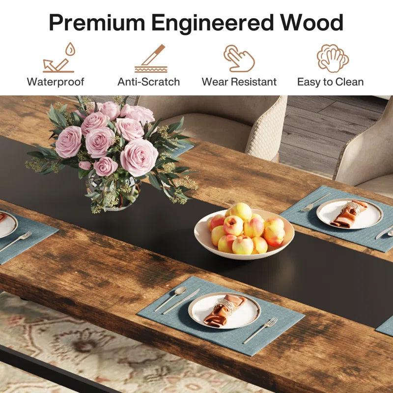 Baeumel 70.87'' Rectangle Dining Table for 6-8, Wood Kitchen Table with Strong Metal Frame