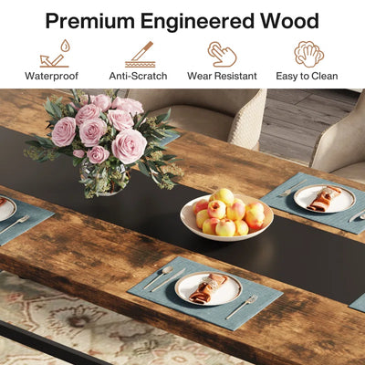 Baeumel 70.87'' Rectangle Dining Table for 6-8, Wood Kitchen Table with Strong Metal Frame