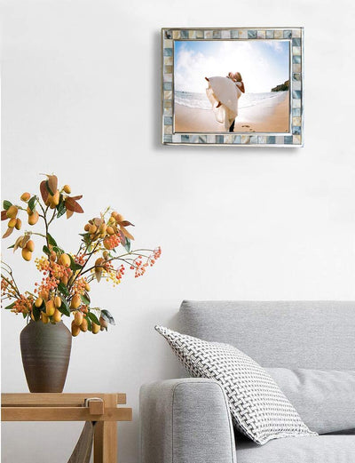 GIFTME 5 Silver Plate Grey Picture Frame 6X8 Mother of Pearl Mosaic Glass Tabletop Picture Frame (Grey+ White,1Pc)