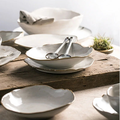 Quality Tableware Nordic Household Ceramics Irregular Shape Rice Salad Bowls Flat Dishes Shallow Desserts Dishes Plate
