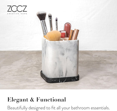 Zccz Toothbrush Holder, Countertop Marble Look Electric Toothbrush Toothpaste Makeup Brush Razor Holder Stand Bathroom Organizer with Detachable Tray