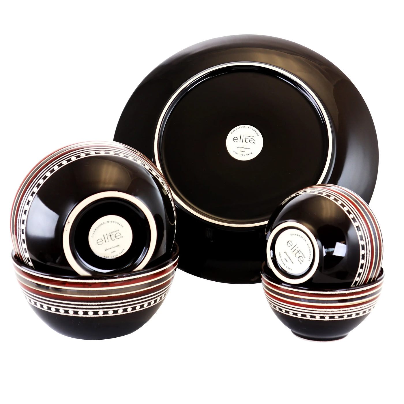 Gibson Elite Café Versailles 16 Piece Double Bowl Dinnerware Set - Red