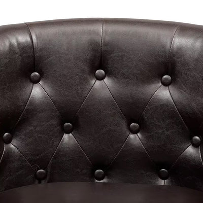 31 In. Espresso Mid-Century Modern Button Tufted Faux Leather Arm Chair