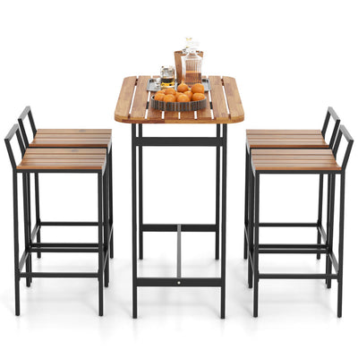 5 Piece Acacia Wood Bar Table Set Bar Height