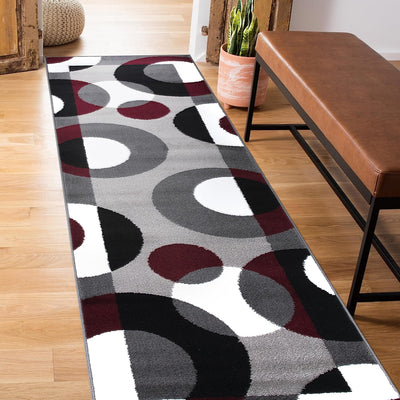 Rugshop Modern Circles Carpet Easy Maintenance 2'0" X 7'2" Burgundy