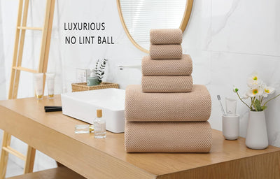 6 Pc Set YTYC 29X59 Inch Bath Towels Set of 6 Large, Super Soft Absorbent Lint Free Microfiber Towels  80% Polyester (Beige)