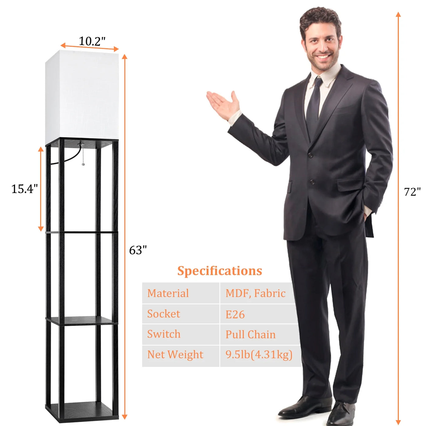 63" Shelf Floor Lamps with Shelves  Black