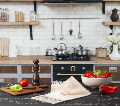 Rumi & Shams Turkish Farmhouse Boho Hand Towels | 2 Pcs Beige (Sand) | 16 X 32 Inches | 100% Cotton