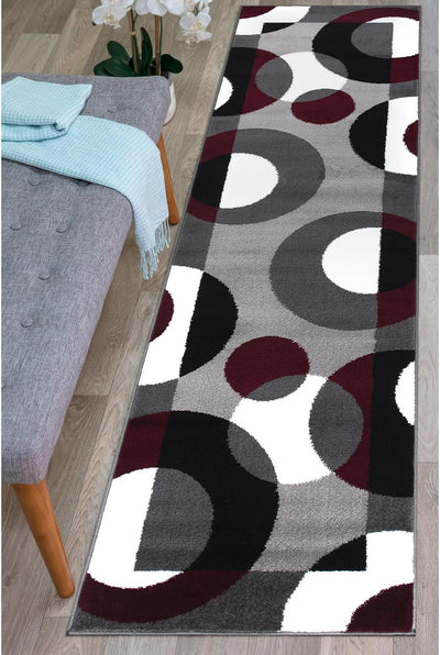 Rugshop Modern Circles Carpet Easy Maintenance 2'0" X 7'2" Burgundy