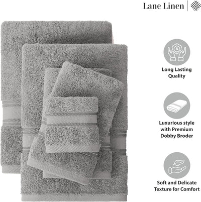 18 Pc LANE LINEN 100% Cotton 18 Piece Bath Towel Set - Super Soft & Highly Absorbent - 6 Bath, 6 Washcloths, 6 Hand Towels for Bathroom - Hotel Quality Bathroom Towel Set - Grey