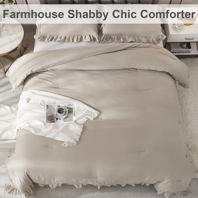 Andency Wheat Ruffled Comforter King(104X90Inch), 3 Pieces