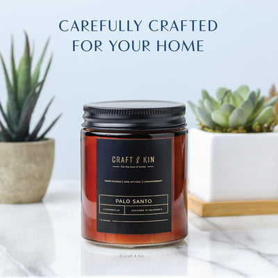 Craft & Kin Scented Candles for Men | Palo Santo Candle | All-Natural Scented Candles for Home | Long Lasting with 45 Hour Burn Time, 8Oz