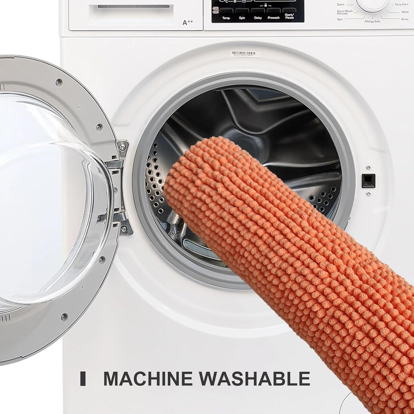 Civkor Bath Mat Rug, Comfy Chenille Non Slip Bathroom Mats Rugs with Soft & Absorbent Shag, Machine Washable, Bath Rug for Bathroom Set of 2, Light Orange/Coral, 31X20 and 24X16 Inch