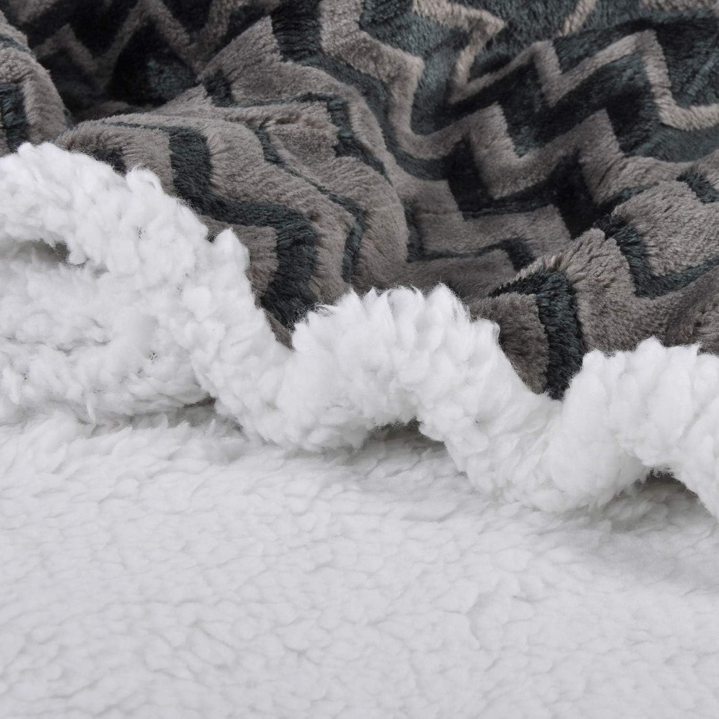 Catalonia Silky Soft Sherpa Throw Blanket, Flannel Chevron Micro Plush Fleece Throws for Couch Sofa TV Bed, Reversible, Comfy, Fuzzy, 50"X60" Charcoal