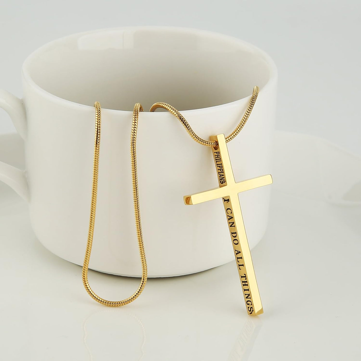 HZMAN Philippians 4:13 Cross Pendant STRENGTH Bible Verse Stainless Steel Necklace