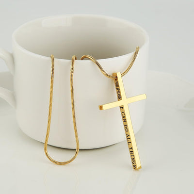 HZMAN Philippians 4:13 Cross Pendant STRENGTH Bible Verse Stainless Steel Necklace