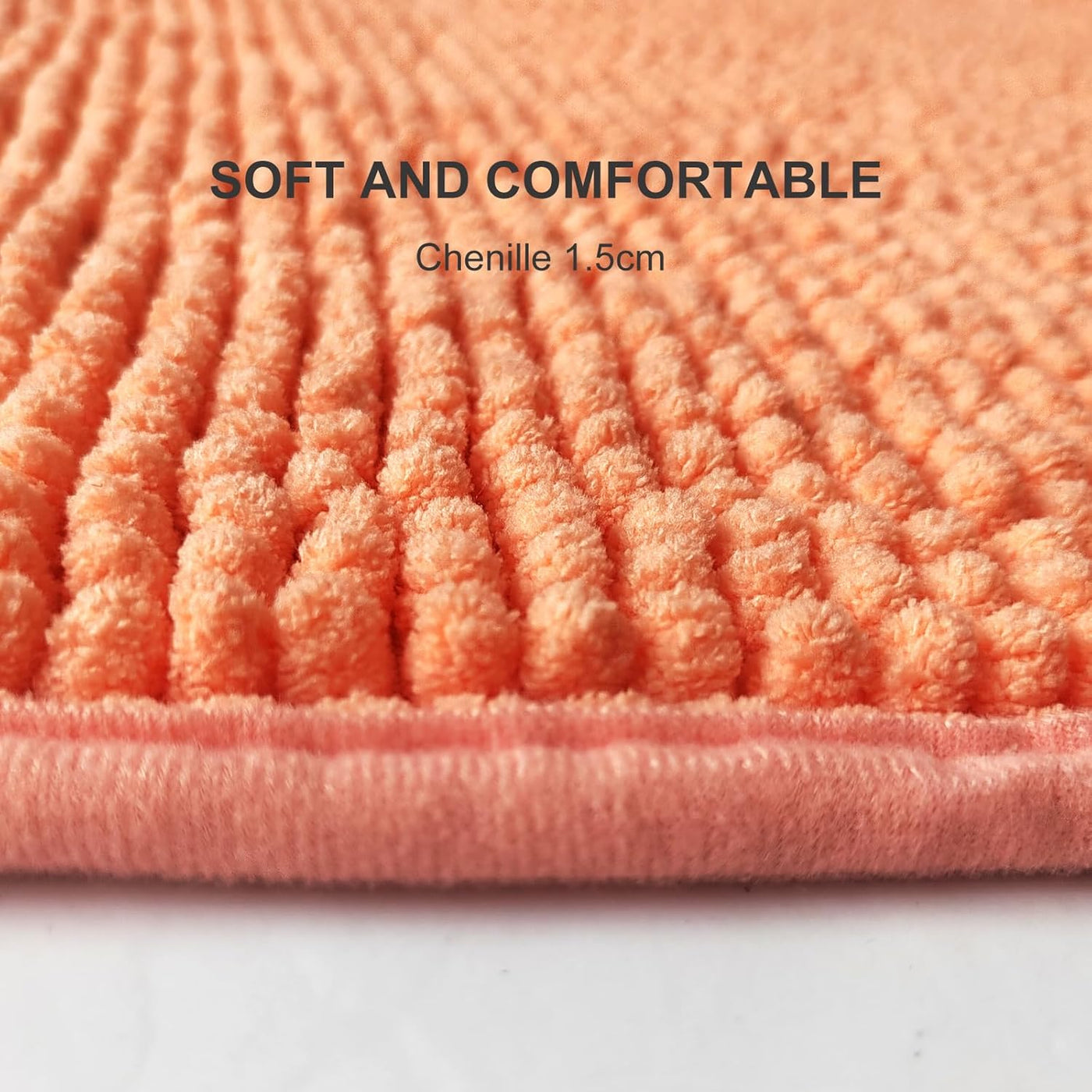 Civkor Bath Mat Rug, Comfy Chenille Non Slip Bathroom Mats Rugs with Soft & Absorbent Shag, Machine Washable, Bath Rug for Bathroom Set of 2, Light Orange/Coral, 31X20 and 24X16 Inch