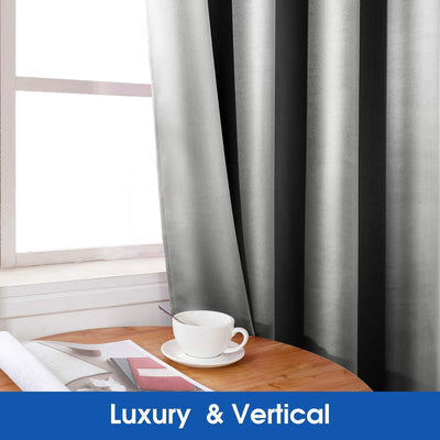 HOMEIDEAS 2 Panels Silver Grey Faux Silk Blackout Curtains, 52 X 96 Inch Room Darkening Satin Thermal Insulated Window Drapes
