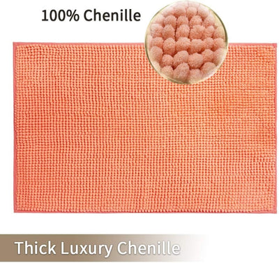 Civkor Bath Mat Rug, Comfy Chenille Non Slip Bathroom Mats Rugs with Soft & Absorbent Shag, Machine Washable, Bath Rug for Bathroom Set of 2, Light Orange/Coral, 31X20 and 24X16 Inch