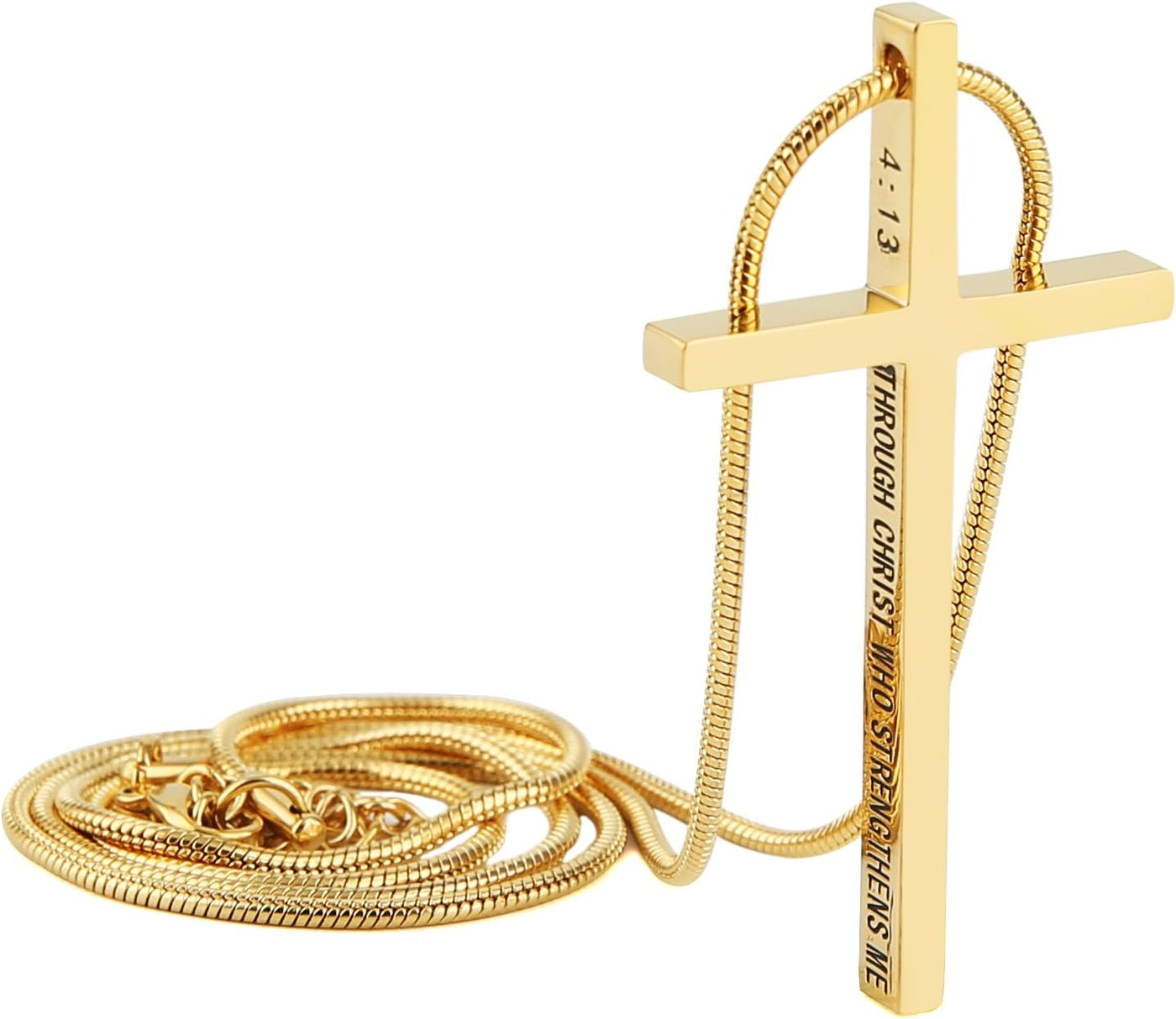 HZMAN Philippians 4:13 Cross Pendant STRENGTH Bible Verse Stainless Steel Necklace