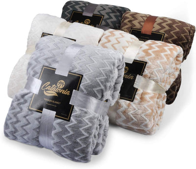 Catalonia Silky Soft Sherpa Throw Blanket, Flannel Chevron Micro Plush Fleece Throws for Couch Sofa TV Bed, Reversible, Comfy, Fuzzy, 50"X60" Charcoal