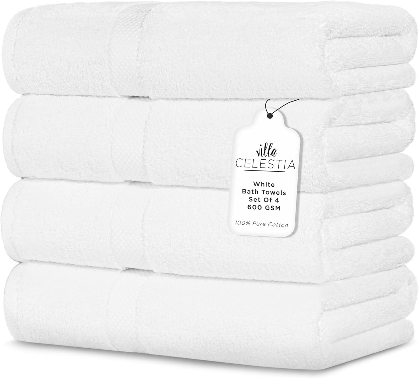 (Set of 4 Luxury Towels)100% Cotton Bath Towels,600 GSM White, Set of 4, Highly Absorbent, Plush, Soft, Quick Dry