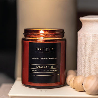 Craft & Kin Scented Candles for Men | Palo Santo Candle | All-Natural Scented Candles for Home | Long Lasting with 45 Hour Burn Time, 8Oz