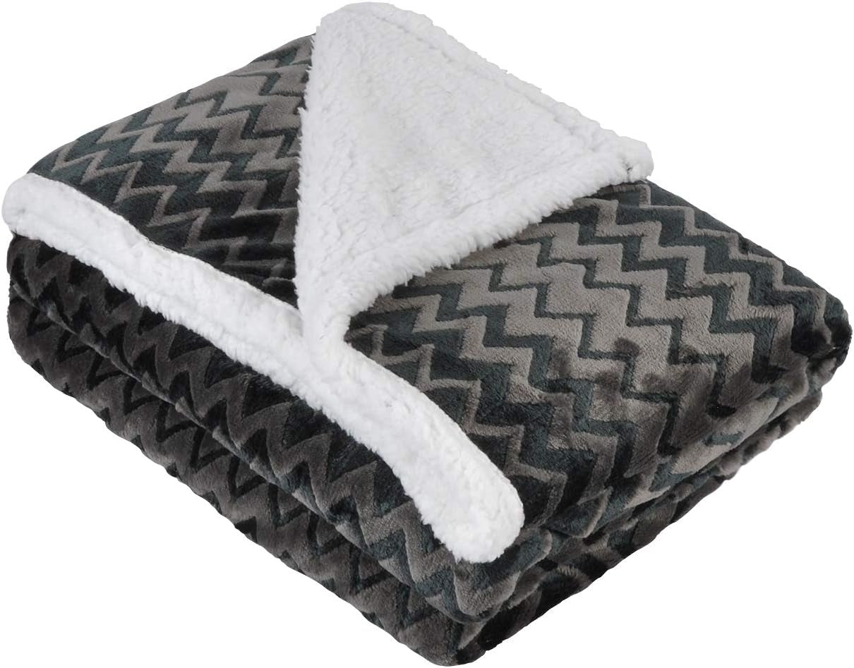 Catalonia Silky Soft Sherpa Throw Blanket, Flannel Chevron Micro Plush Fleece Throws for Couch Sofa TV Bed, Reversible, Comfy, Fuzzy, 50"X60" Charcoal