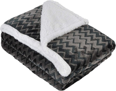 Catalonia Silky Soft Sherpa Throw Blanket, Flannel Chevron Micro Plush Fleece Throws for Couch Sofa TV Bed, Reversible, Comfy, Fuzzy, 50"X60" Charcoal