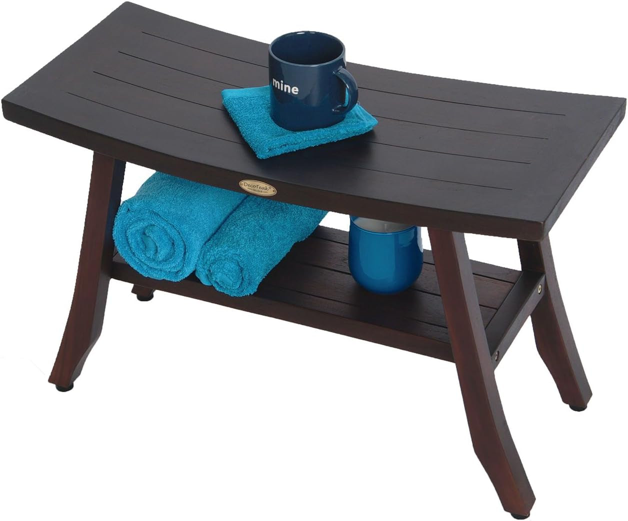 Decoteak Satori 28-Inch Brown Waterproof Teak Wood Shower Bench Stool Seat Chair for inside Shower Storage Shelf Provides Safety, Storage, and Organization for Bathroom Accessories
