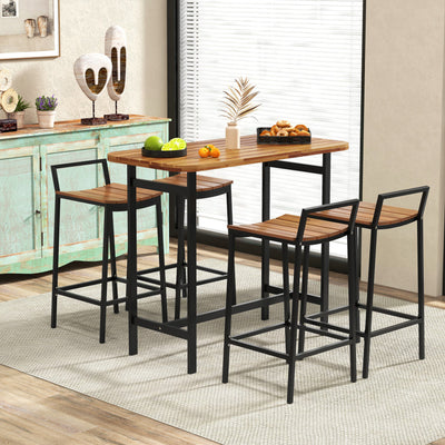 5 Piece Acacia Wood Bar Table Set Bar Height
