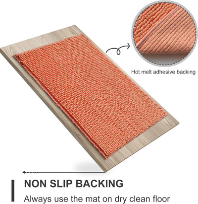 Civkor Bath Mat Rug, Comfy Chenille Non Slip Bathroom Mats Rugs with Soft & Absorbent Shag, Machine Washable, Bath Rug for Bathroom Set of 2, Light Orange/Coral, 31X20 and 24X16 Inch