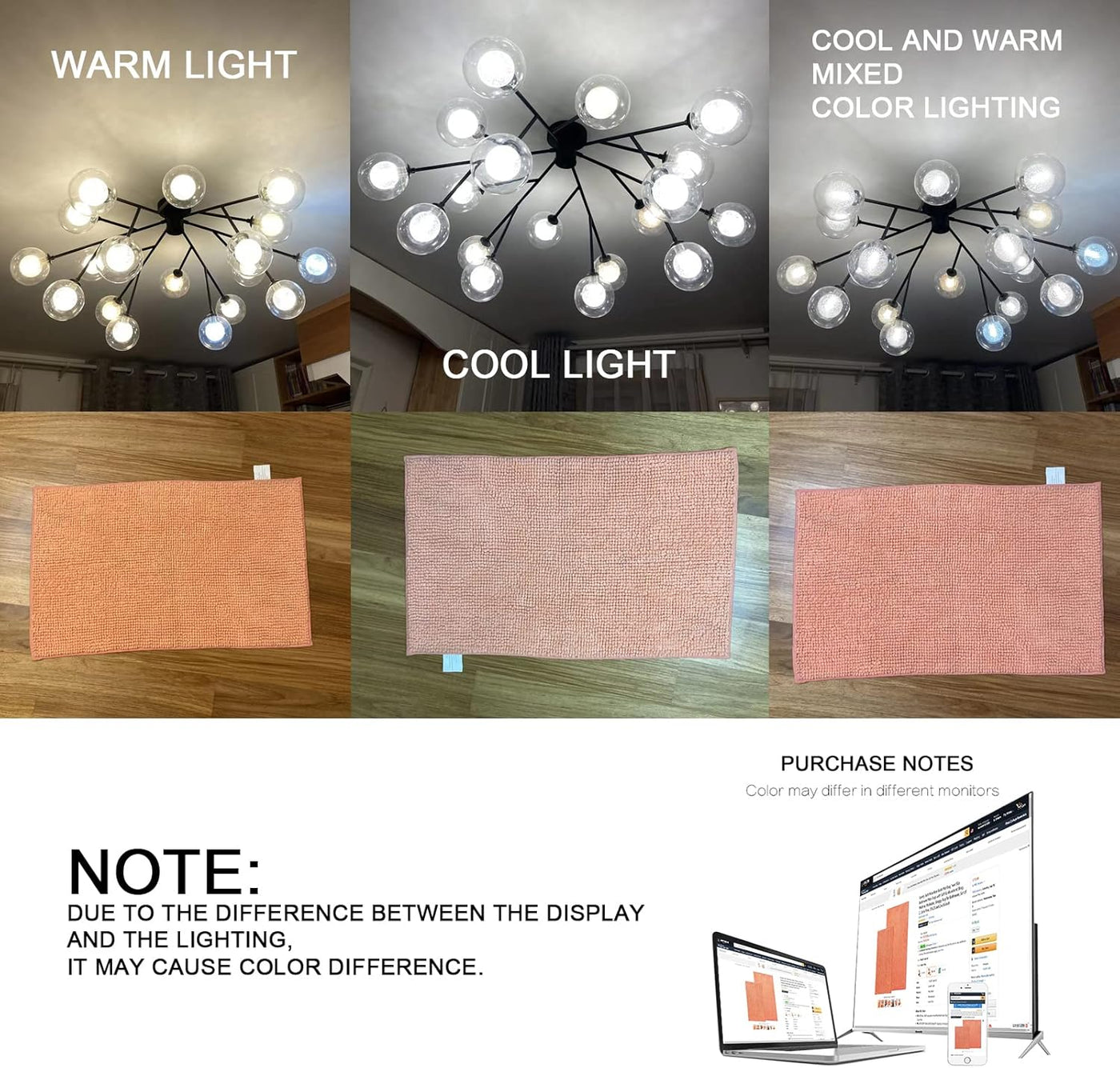 Civkor Bath Mat Rug, Comfy Chenille Non Slip Bathroom Mats Rugs with Soft & Absorbent Shag, Machine Washable, Bath Rug for Bathroom Set of 2, Light Orange/Coral, 31X20 and 24X16 Inch