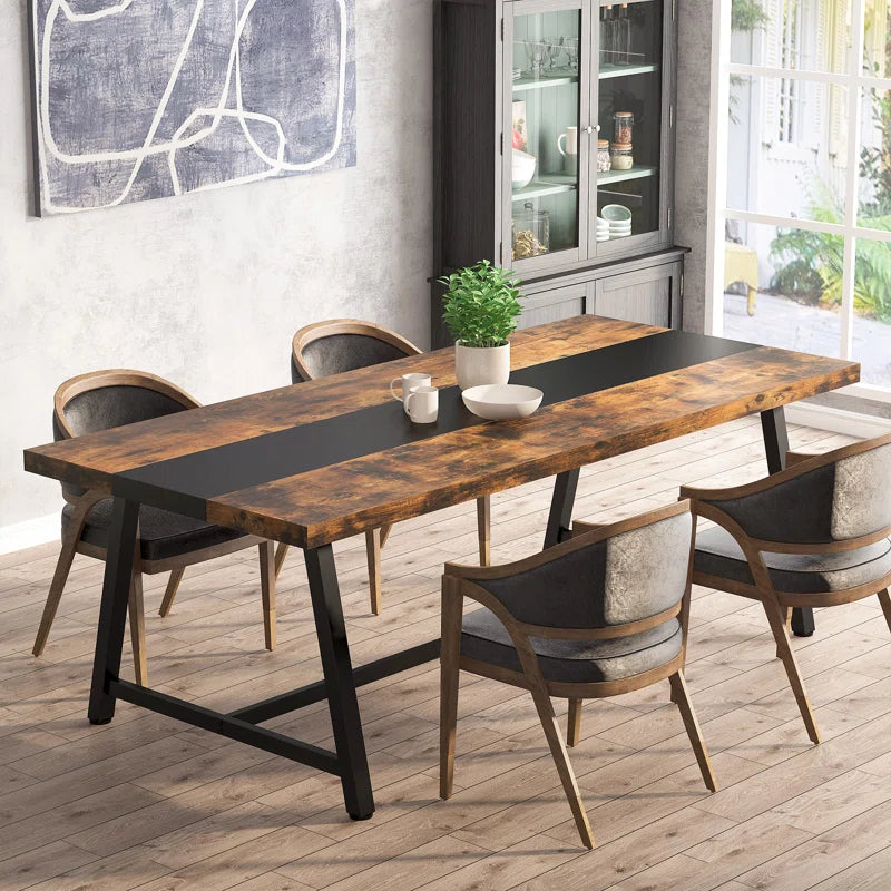 Baeumel 70.87'' Rectangle Dining Table for 6-8, Wood Kitchen Table with Strong Metal Frame