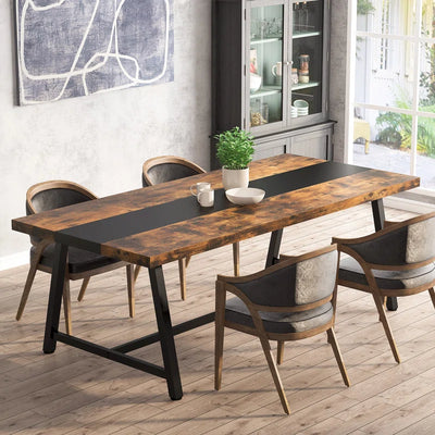 Baeumel 70.87'' Rectangle Dining Table for 6-8, Wood Kitchen Table with Strong Metal Frame