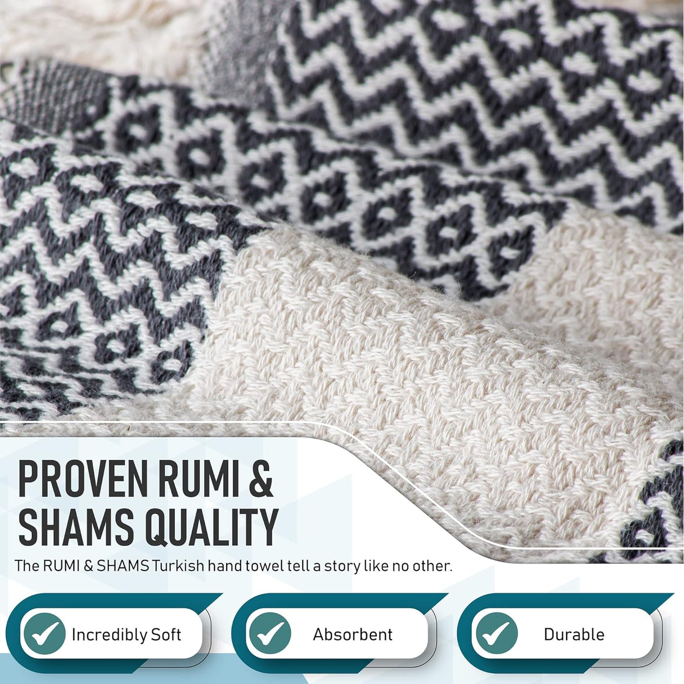 Turkish Hand Towels for Bathroom | 2 Pcs Decorative Bathroom Towels | 100% Cotton Farmhouse Kitchen Towels | 16X35 Boho Hand Towels | Oeko-Tex Certified Dark Gray Hand Towels | by Rumi&Shams