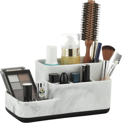 Fresh and Clean ZCCZ Toothbrush Holder Organizer - Multi-Functional Bathroom Storage for Makeup, Skincare, and Accessories - White Marble Look Countertop Organizer for Sink and Vanity Spaces