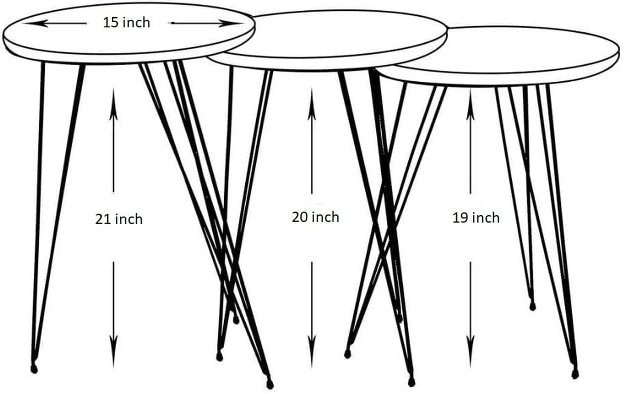PAK HOME Set of 3 Walnut Nesting End Tables round Wood Stacking Coffee Side Accent Table with Metal Legs for Living Room, Home Office, Nightstands for Bedroom