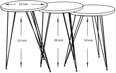 PAK HOME Set of 3 Walnut Nesting End Tables round Wood Stacking Coffee Side Accent Table with Metal Legs for Living Room, Home Office, Nightstands for Bedroom