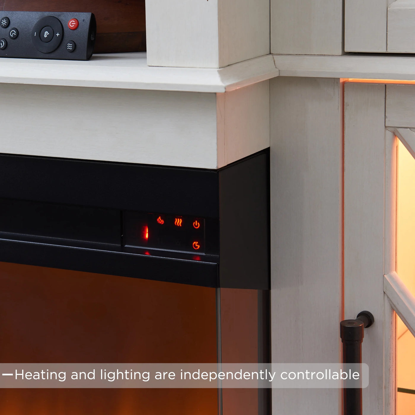 Farmhouse 3-Sided Fireplace TV Stand for 80" Tvs, 70" Entertainment Center with Electric Fireplace and Storage Drawers, Antique White