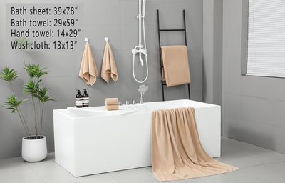 6 Pc Set YTYC 29X59 Inch Bath Towels Set of 6 Large, Super Soft Absorbent Lint Free Microfiber Towels  80% Polyester (Beige)