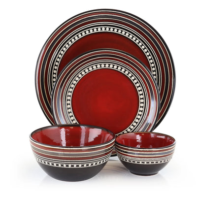 Gibson Elite Café Versailles 16 Piece Double Bowl Dinnerware Set - Red