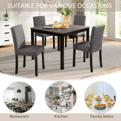 5-Piece Dining Table Set with 4 Chairs, Dining Table Set for 4 with Chairs, Wooden Dining Table Set for Kitchen, Dining Room, Li