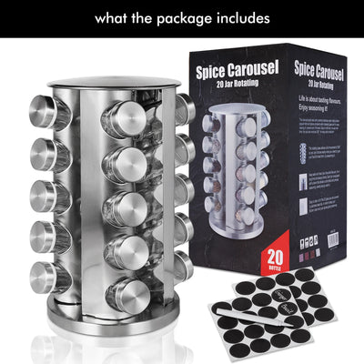 Rotating Spice Rack with Jars, Spinning Spice Rack Shelf, Revolving Spice Rack for Kitchen (Silver)