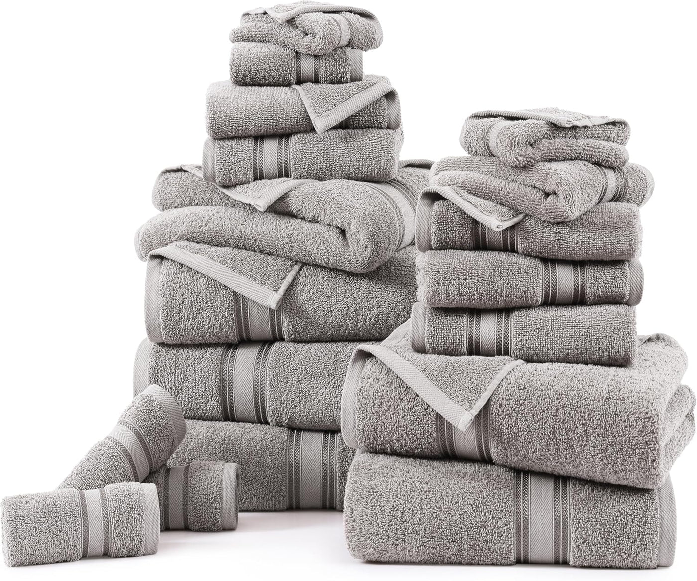 18 Pc LANE LINEN 100% Cotton 18 Piece Bath Towel Set - Super Soft & Highly Absorbent - 6 Bath, 6 Washcloths, 6 Hand Towels for Bathroom - Hotel Quality Bathroom Towel Set - Grey
