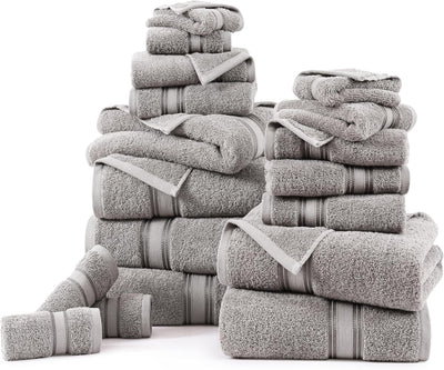 18 Pc LANE LINEN 100% Cotton 18 Piece Bath Towel Set - Super Soft & Highly Absorbent - 6 Bath, 6 Washcloths, 6 Hand Towels for Bathroom - Hotel Quality Bathroom Towel Set - Grey