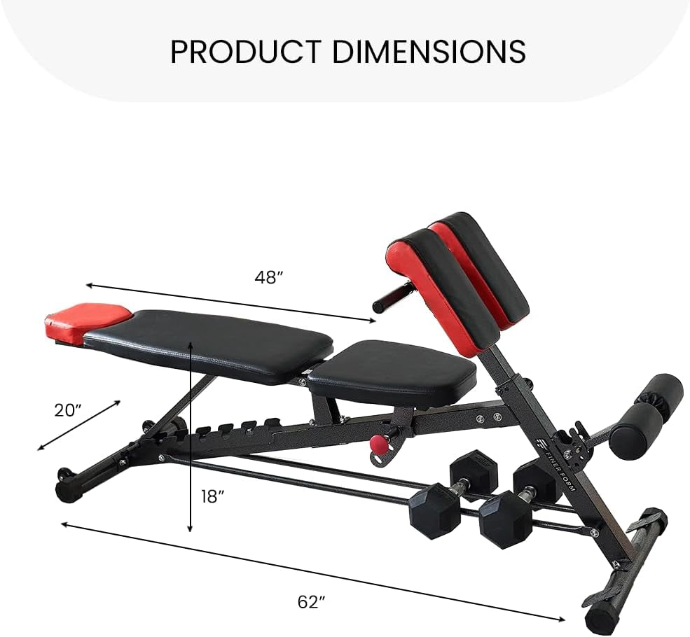 Full Body Workout Combo Finer Form Multi-Functional FID Weight Bench for Full All-In-One Body Workout – Hyper Back Extension, Roman Chair, Adjustable Ab Sit up Bench, Incline Decline Bench, Flat Bench
