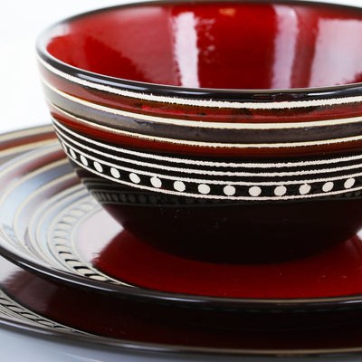 Gibson Elite Café Versailles 16 Piece Double Bowl Dinnerware Set - Red